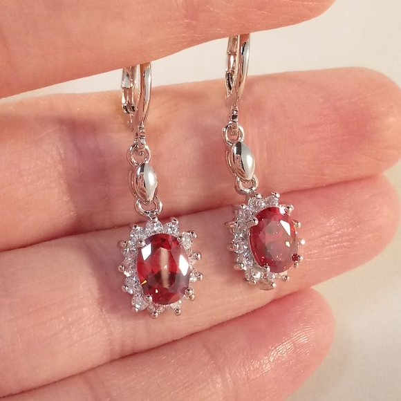 18K White Gold Filled Ruby Red Diamond Zircon Dangle Earrings 1.21ctw Party Gift - Picture 1 of 3